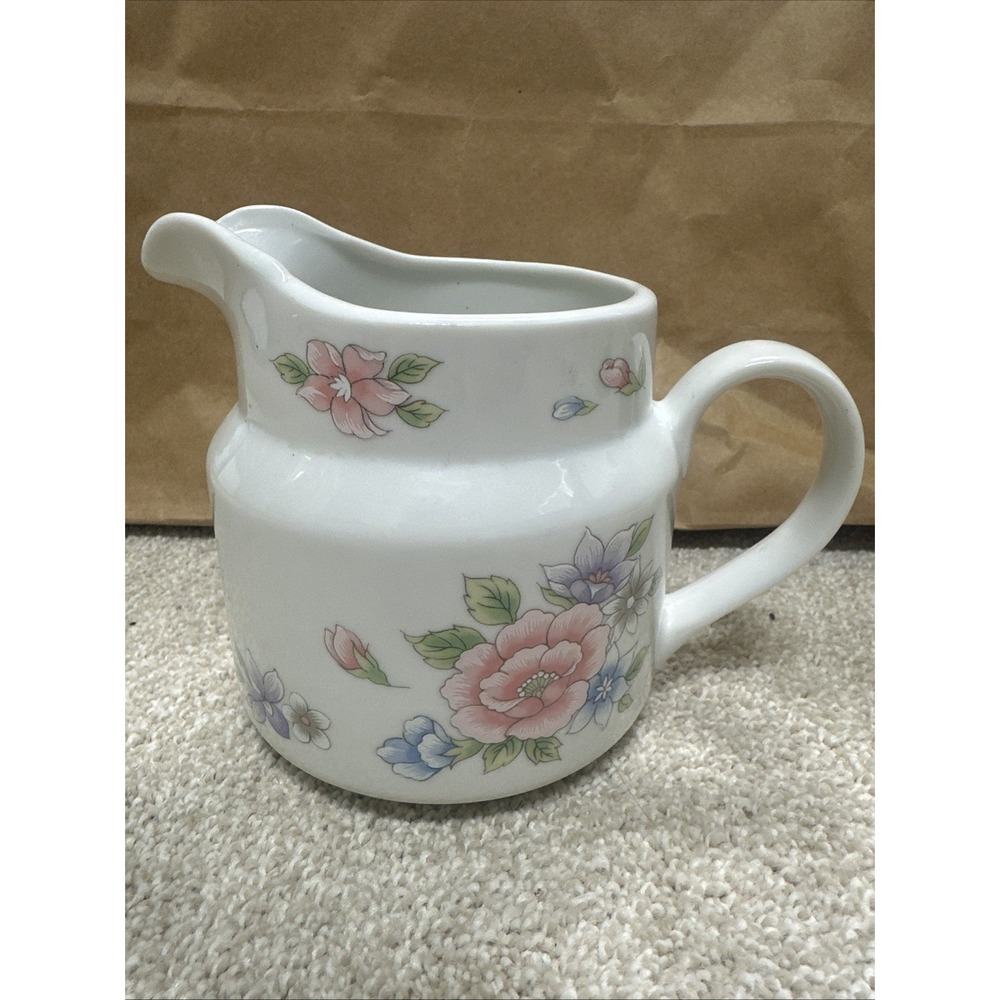 Vintage 1989 FTDA Pitcher Creamer White Pink Flowers Especially For You Japan